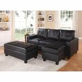 Homeroots 35 x 83 x 57 in. Sectional Sofa with Ottoman, Black Bonded Leather Match 285642
